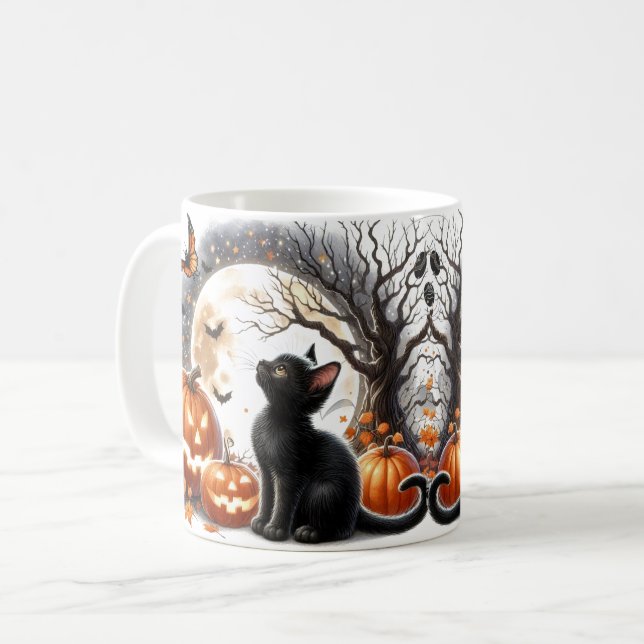 Cute Halloween Chat Citrouille et Mug Fantôme (Devant gauche)