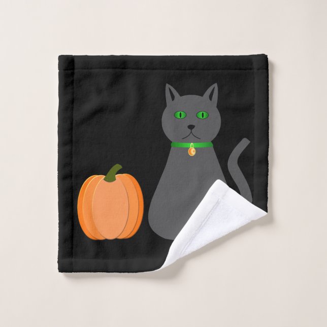 Cute Halloween Chat et Citrouille (Gant de toilette)