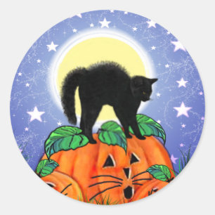 Cute Halloween Chat noir avec Stickers Citrouille