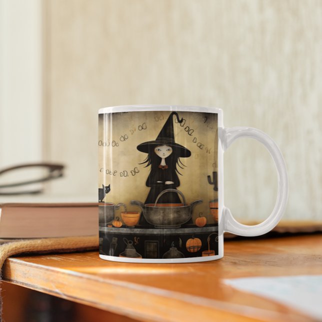 Cute Halloween Chat noir et sorcière 14 Mug (Cute Halloween Witch version 114 Mug
)