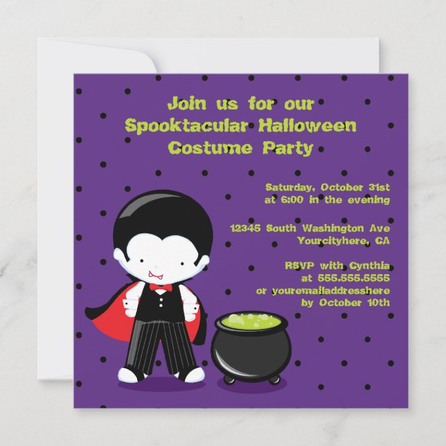 Cute Halloween costume vampire invitation (Devant)