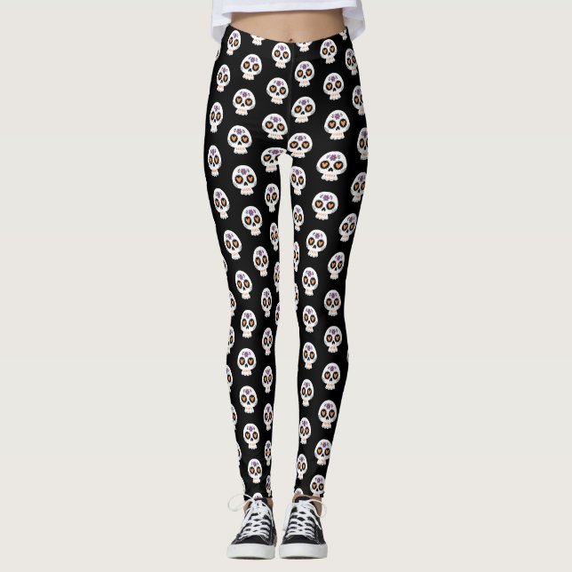 Cute Halloween Crâne de sucre Leggings (Devant)