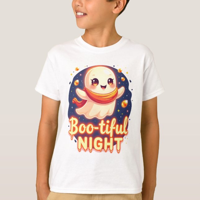Cute halloween ghost night t-shirt design (Devant)