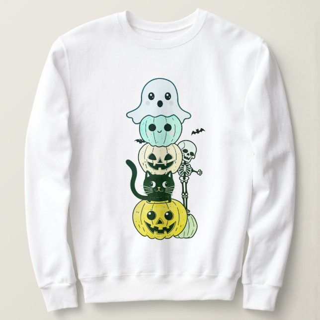 Cute Halloween Kawaii Sweatshirt de pile de caract (Design devant)