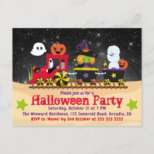 Cute Halloween Monsters Train Invitation
