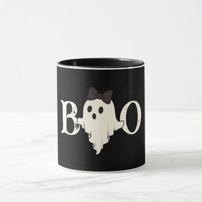 Cute Halloween Mug - "Boo" Ghost avec Bow (Centre)