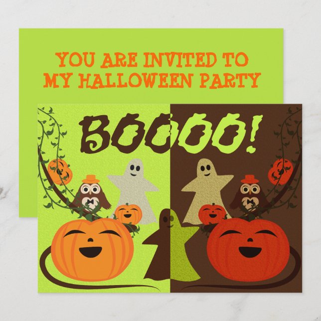 Cute Halloween Owls Invitation Citrouille Ghosts (Devant / Derrière)