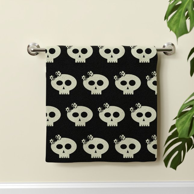 Cute Halloween Skull Pattern Black Hand Towel (A fun Halloween hand towel for your bathroom)