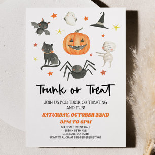 Cute Halloween Trunk ou Treat Party Invitation