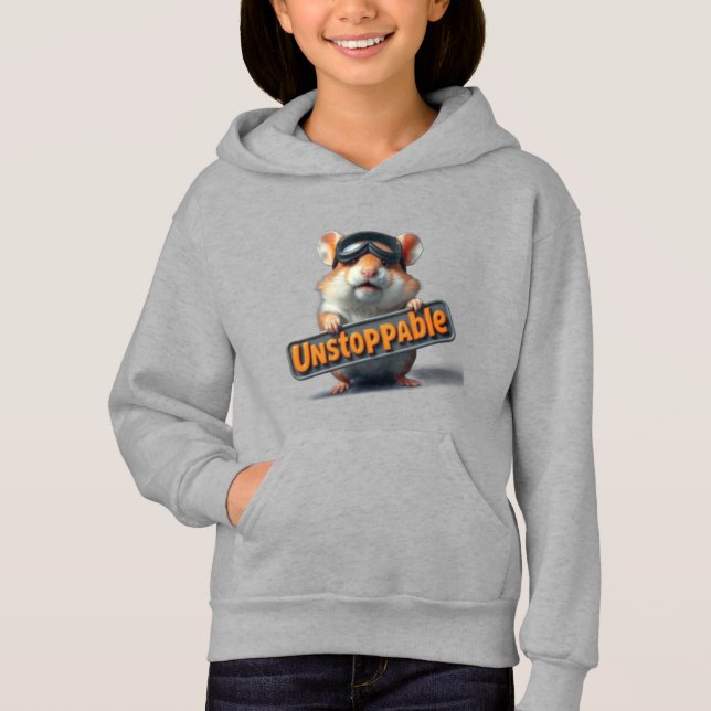 Cute Hamster Hoodie – “Unstoppable” Motivational  (Devant)