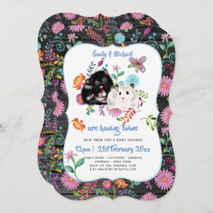 Cute Hamster TWINS Baby showers Invitations Folk F