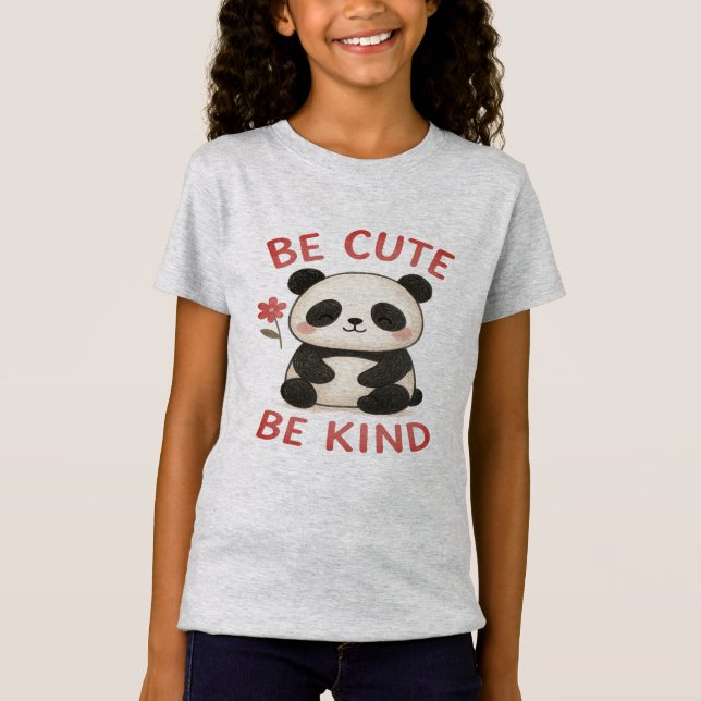 Cute Hand-Drawn Panda Girls T-Shirt – “Be Cute" (Devant)