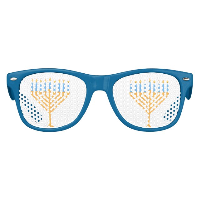 Cute Hanoukka Party Menorah Blue Retro Lunettes de (Devant)