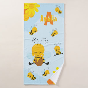 Cute Happy Bumble Bee with Flowers