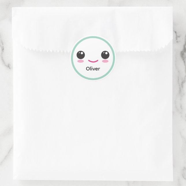 Cute Happy Kawaii Smile Customizable Sticker Teal (Sac)