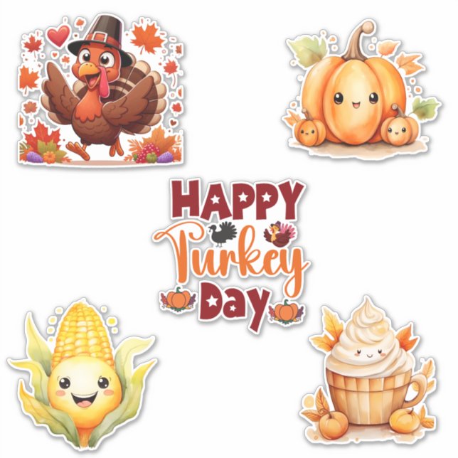Cute Happy Turkey Day Thanksgiving Stickers (Devant)
