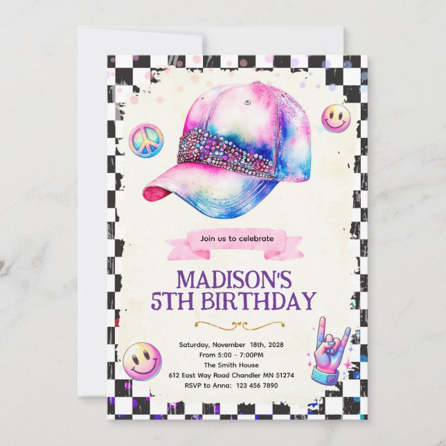 Cute hat girl birthday theme invitation (Devant)