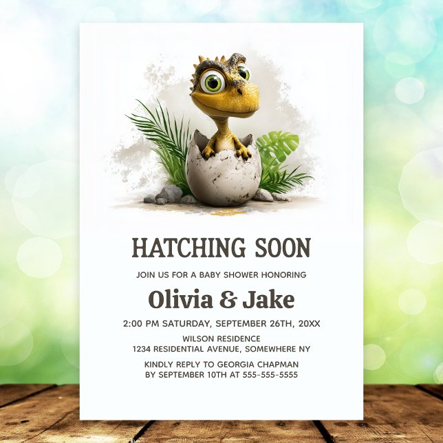 Cute Hatching Soon Dinosaur Baby Shower Invitation (Créateur téléchargé)