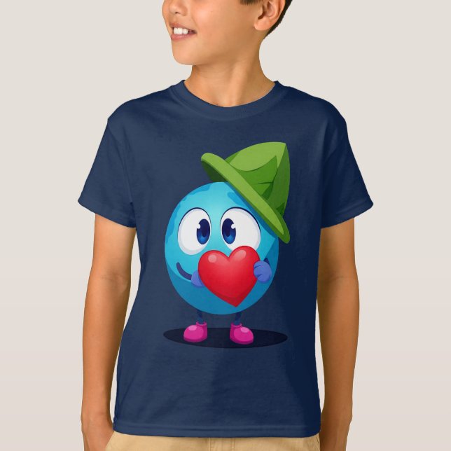 Cute Heart Emoji Cartoon T-Shirt for Kids (Devant)