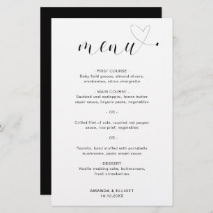 Cute Heart Simple Modern Mariage Menu