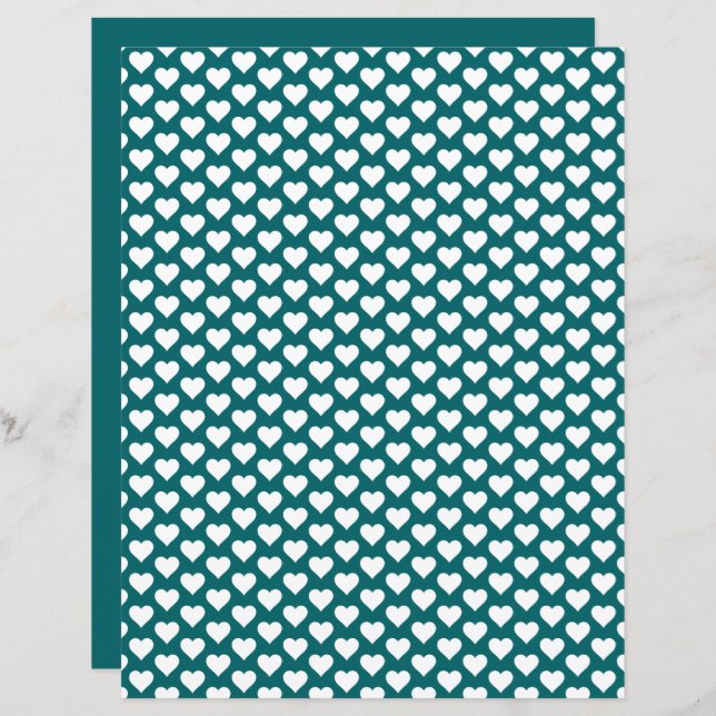 Cute Hearts Motif Ocean Blue Scrapbook Papier (Devant / Derrière)