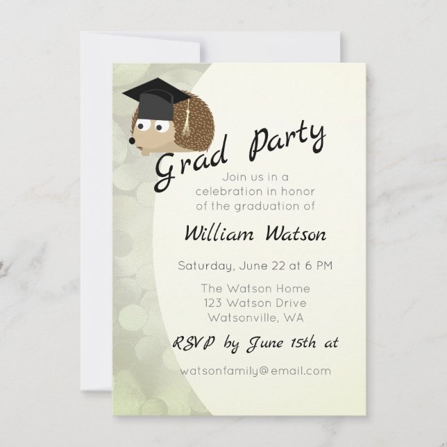 Cute Hedgehog Thème Graduation Party Invitation (Devant)