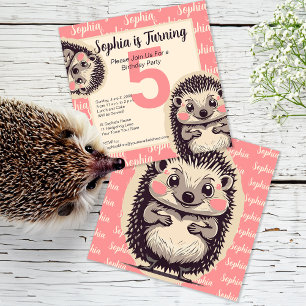Cute Hedgehogs Girl's Pink Birthday Invitation