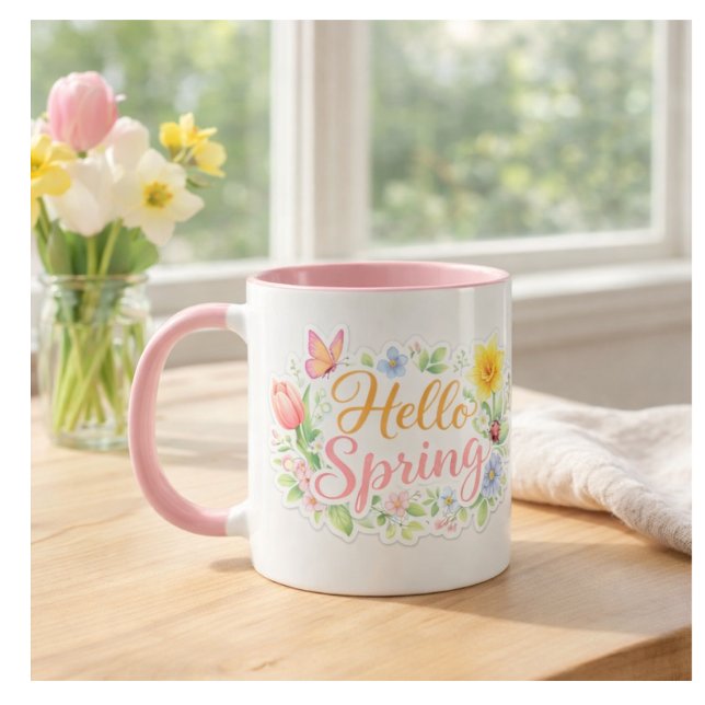 Cute Hello Spring Floral Mug | Customizable (Créateur téléchargé)