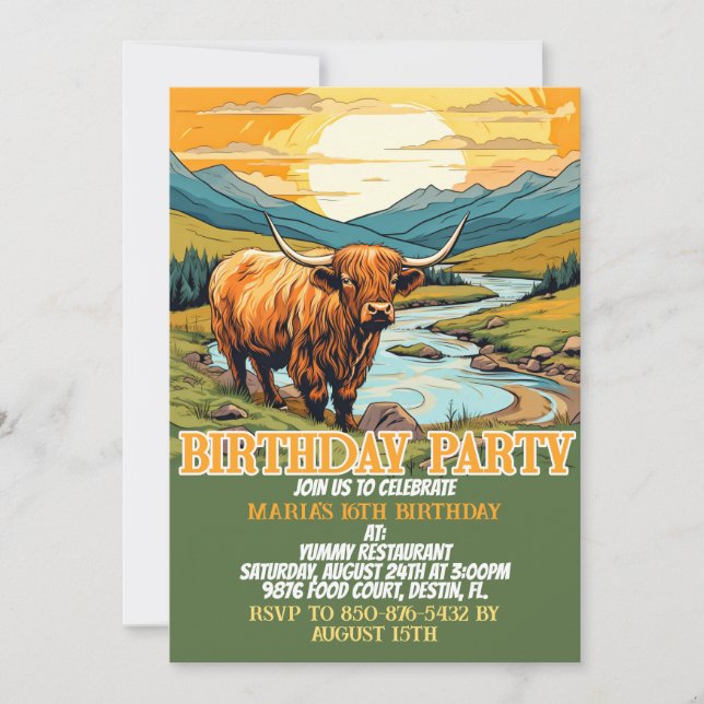 Cute Highland Cow Anniversaire Invitations (Devant)