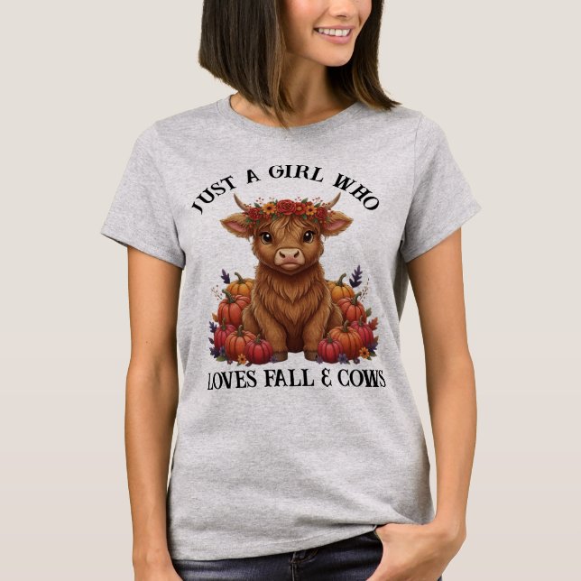 Cute Highland Cow & Pumpkins T-Shirt (Devant)