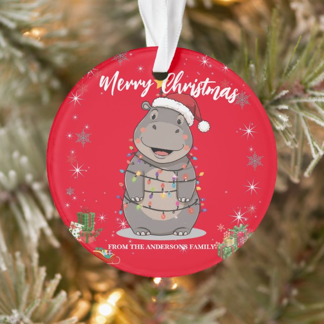 Cute Hippo Christmas tree zoo safari Xmas plaid pa (Arbre)
