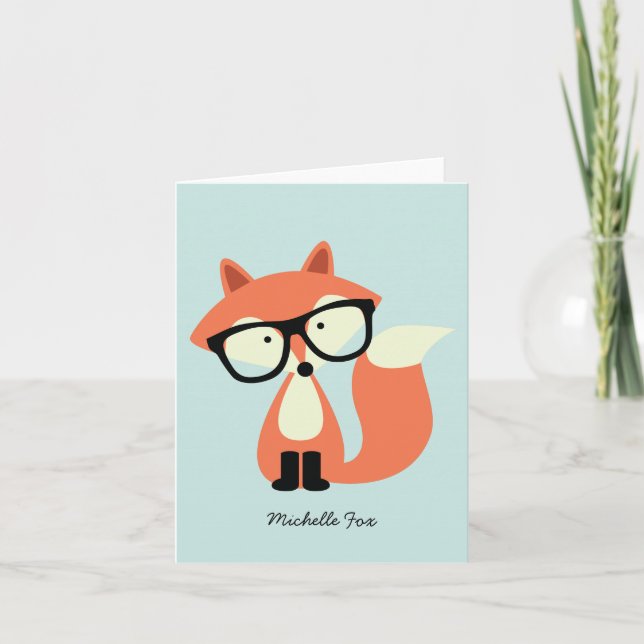 Cute Hipster Red Fox Folded Thank You Notes (Devant)