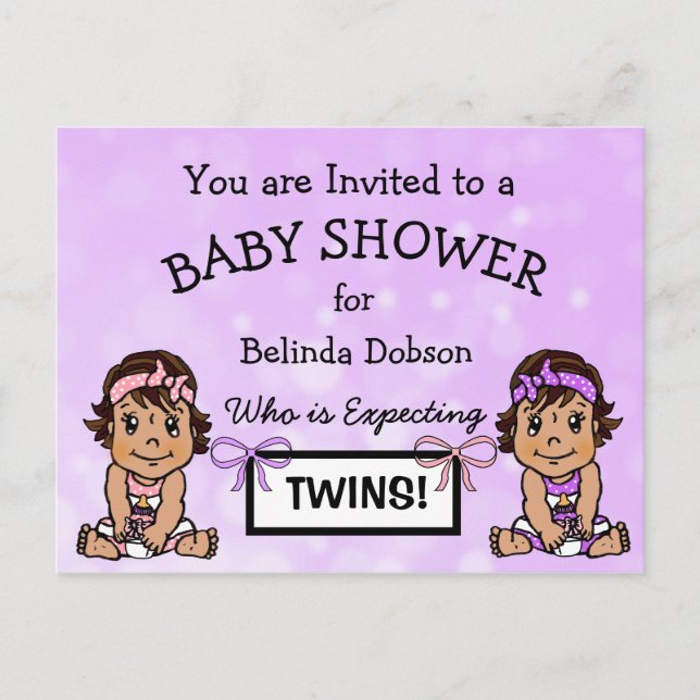 Cute HIspanic Twin Girls Baby Shower Invitations (Devant)