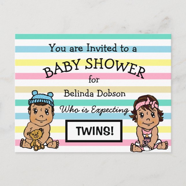 Cute Hispanic Twins Baby Shower Invitations (Devant)