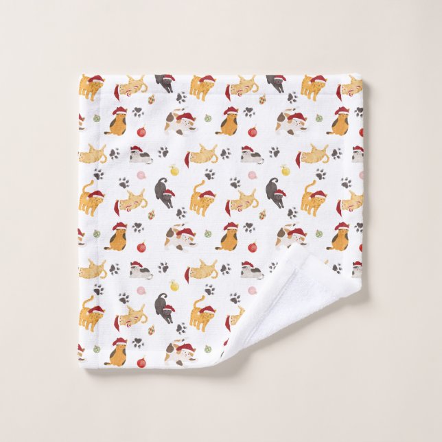 Cute Holiday Cat Pattern (Gant de toilette)