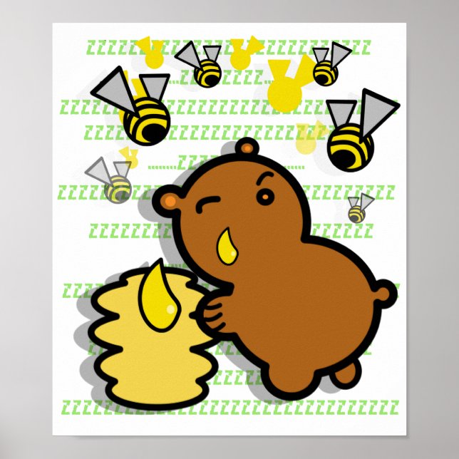 cute honey bear with bees poster - 2 (Devant)