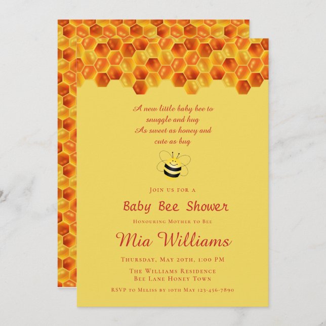 Cute Honey Bee Theme Baby shower Invitation (Devant / Derrière)