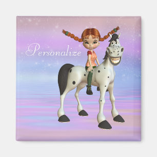 Cute Horse & Girl Magnet personnalisé