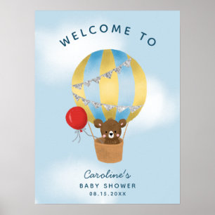 Cute Hot Air Balloon Boy Baby shower Affiche de bi