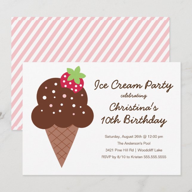 Cute Ice Cream Anniversaire Fête Invitation (Devant / Derrière)