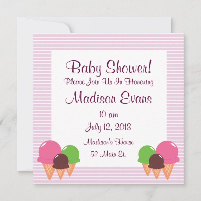 Cute Ice Crème Cone Bébé Douche Invitations (Devant)