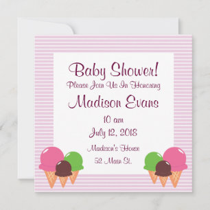 Cute Ice Crème Cone Bébé Douche Invitations