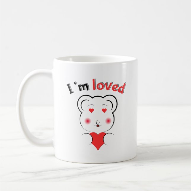 Cute I'm Loved Bear Mug - Minimalist Bear Face wit (Gauche)