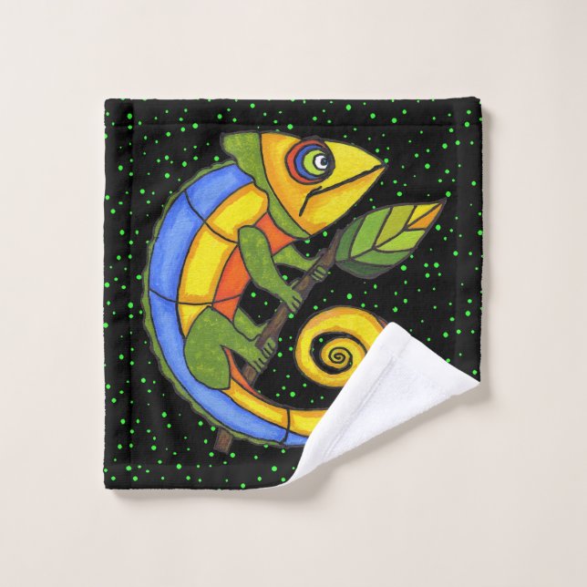 Cute Imaginaire Lizard sur Twig avec Pois feuille (Gant de toilette)