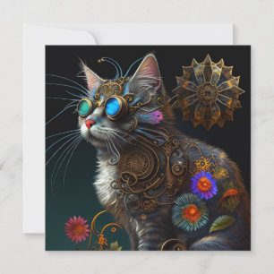 Cute imaginaire steampunk chat et fleurs IA art