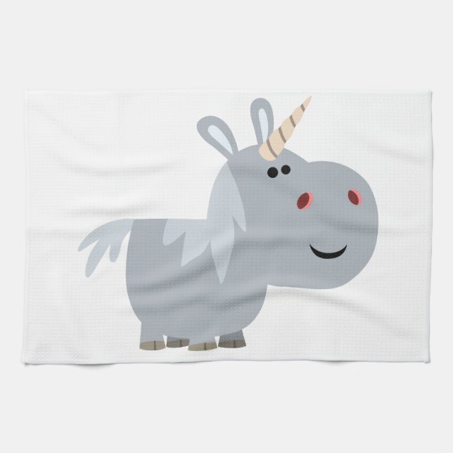Cute Inscrutable Carton Unicorn Serviette de cuisi (Horizontal)