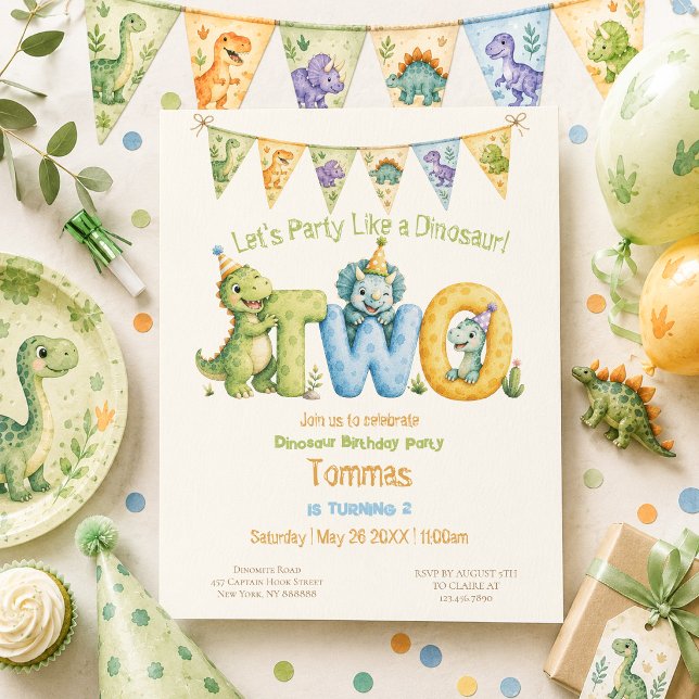 Cute Invitation Anniversaire 2 Ans Thème Dinosaure (Créateur téléchargé)