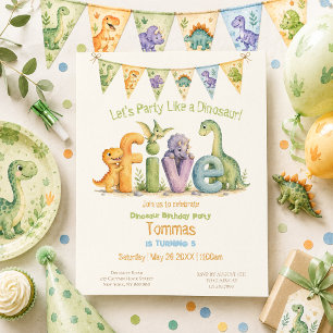 Cute Invitation Anniversaire Thème Dinosaure Cinq