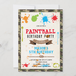 Cute invitation de la fête de l'armée de paintball