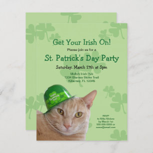 Cute Irish Cat St. Patrick's Day Party Invitations